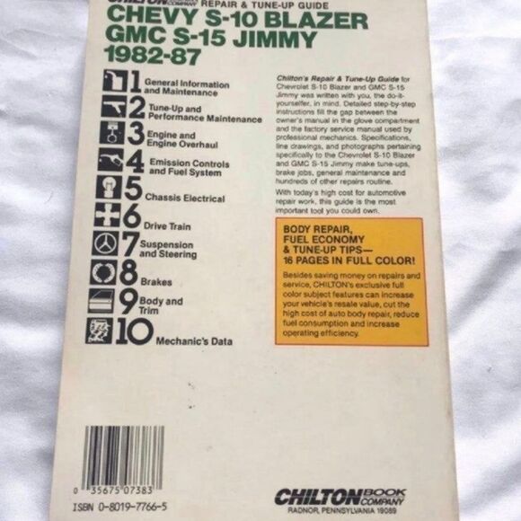 Chilton Repair Manual Auto Tune Up Chevy S-10 Blazer GMC S-15 Jimmy 1982-87 - Picture 2 of 7